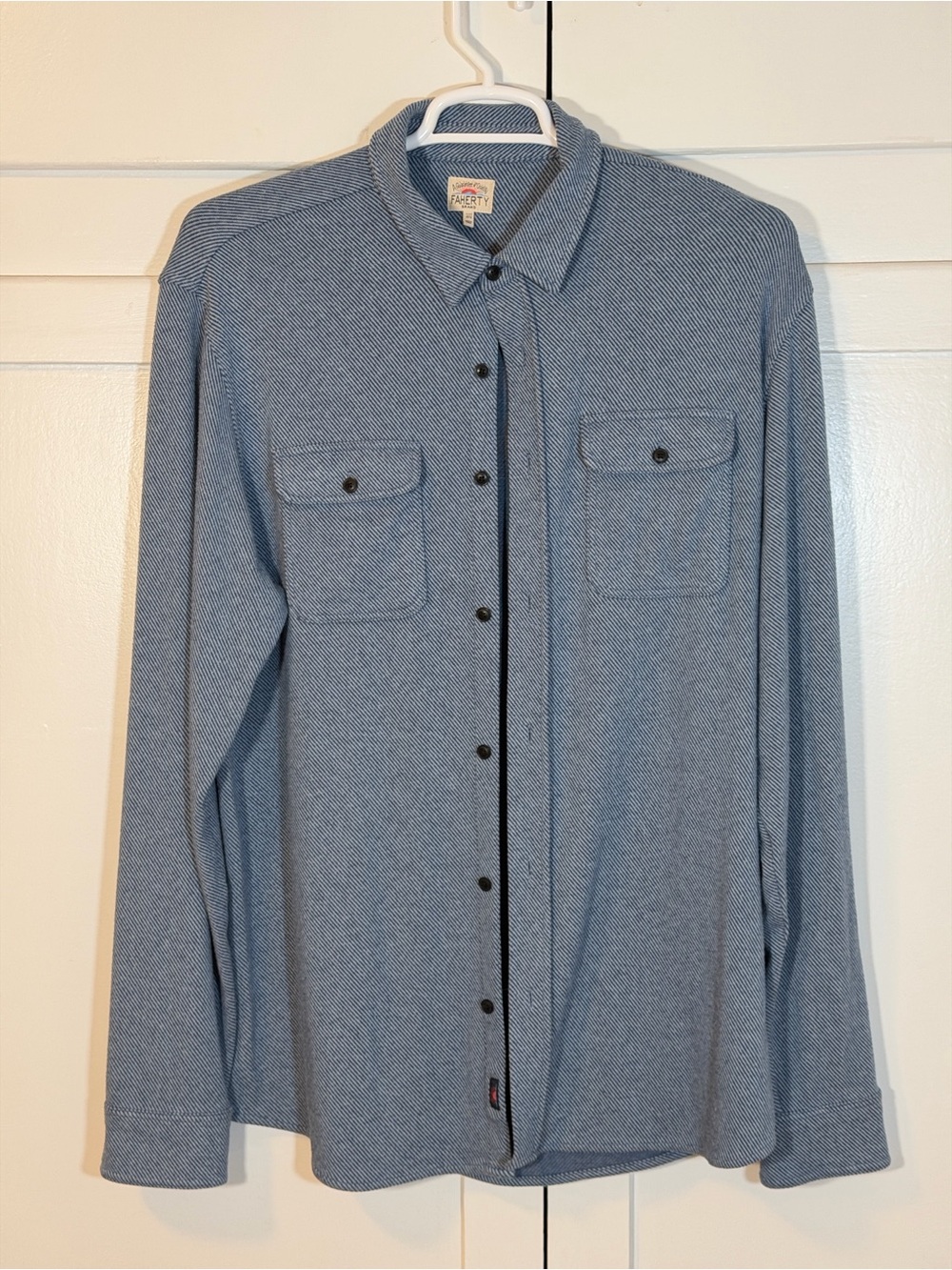 Faherty Legend Sweater Shirt Men's XL Tall Blue Melange Knit Button-Up Overshirt